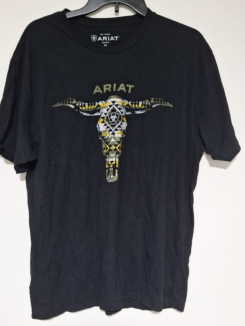 Ariat Black Tee with Yellow & White Longhorn Graphic